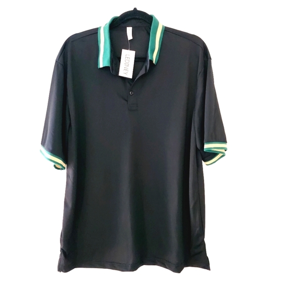 NWT LEDINEY men's polo shirt black and green - Picture 2 of 8